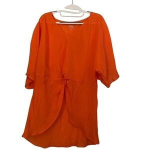 New York & Company STREET Vibrant Orange V-Neck Top(Short Cover Up) Size S